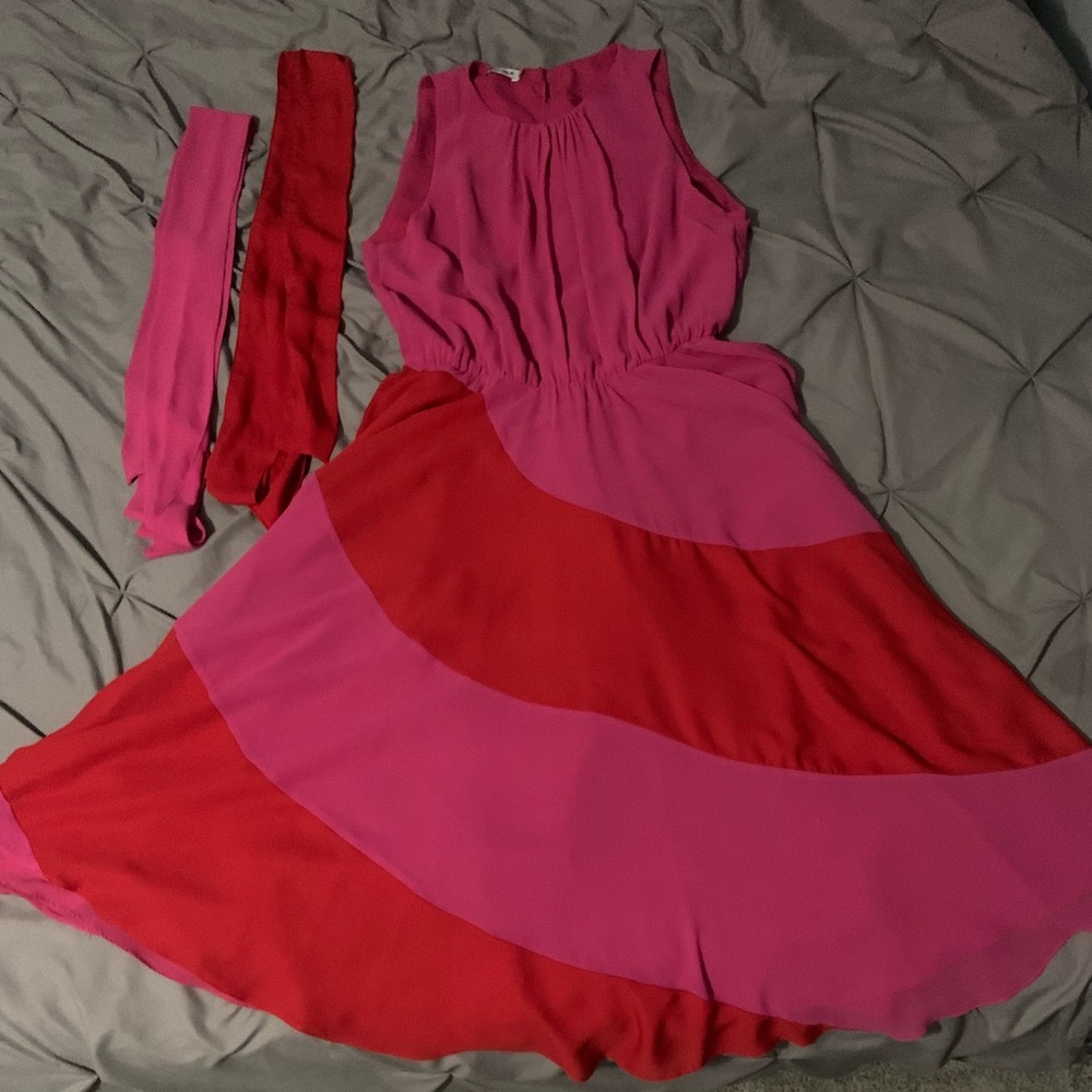 Pink and red midi dress with two laces  #midi #flowy